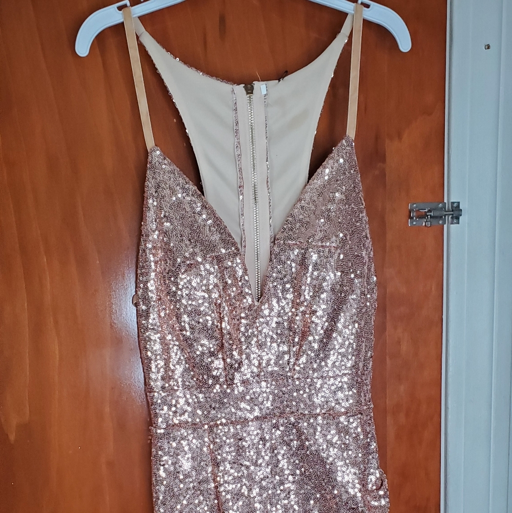 Sequin Deep V Cutout Back Mini Dress